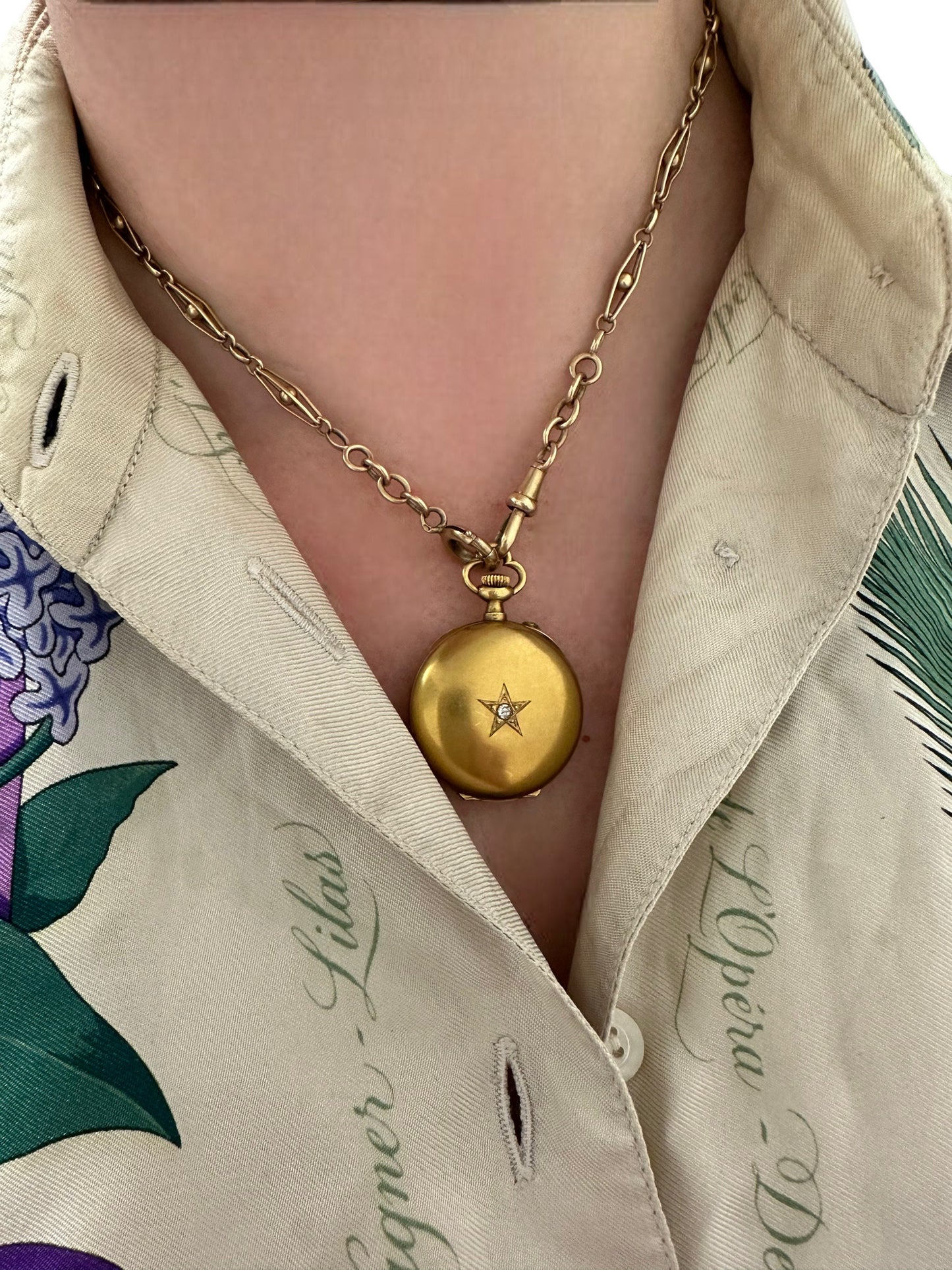 Antique French Belle Epoque Pocket Watch with 18k Case and Star-Set Old Cut Diamond