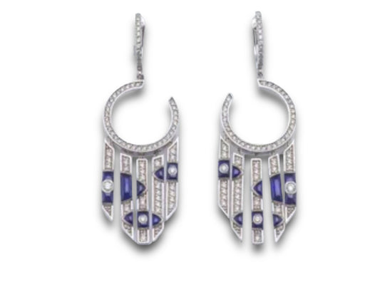 Fabulous Art Deco 18k, Diamond, and Enamel Earrings, Evil Eye Motif