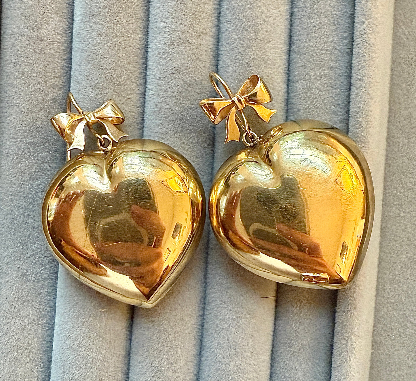 XL Vintage Italian 14k Puffy Heart Bow Earrings