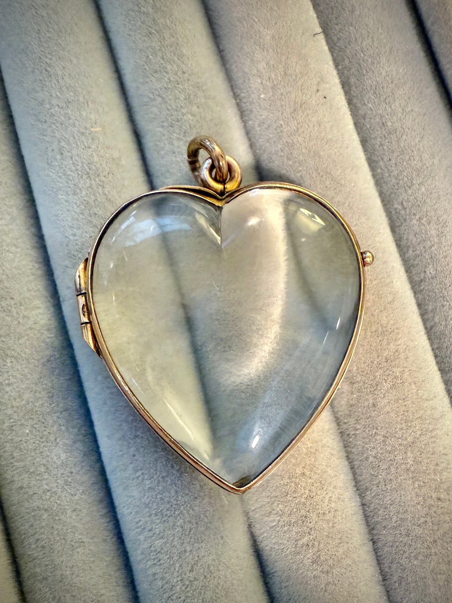 XL Antique Edwardian Crystal Heart Locket in Rolled Gold