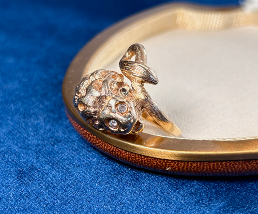 Antique 14k Old Mine Cut Diamond Gold Lion Ring