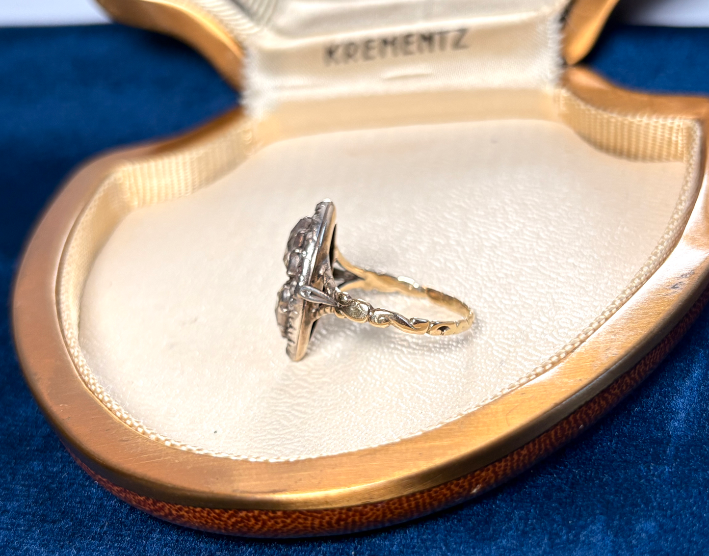 Antique French 18k Silver-Topped Heart-Shaped Diamond Ring