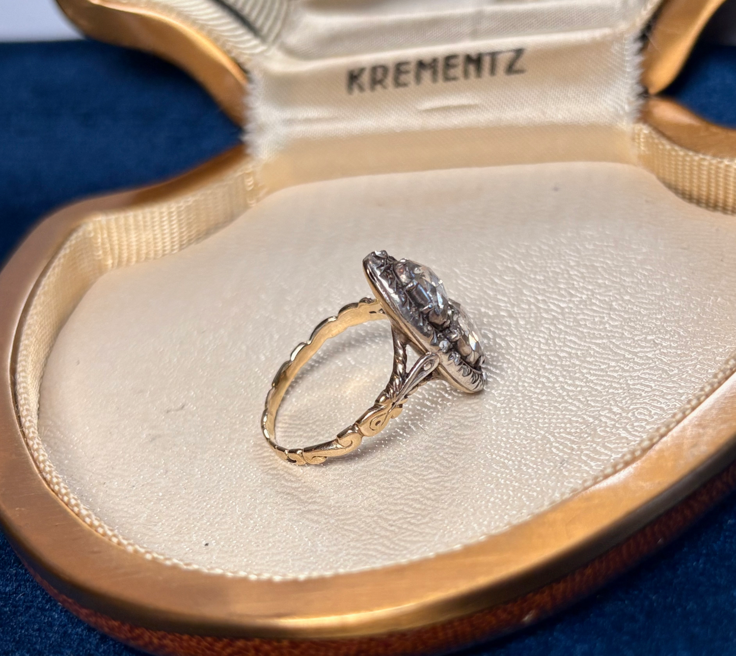 Antique French 18k Silver-Topped Heart-Shaped Diamond Ring