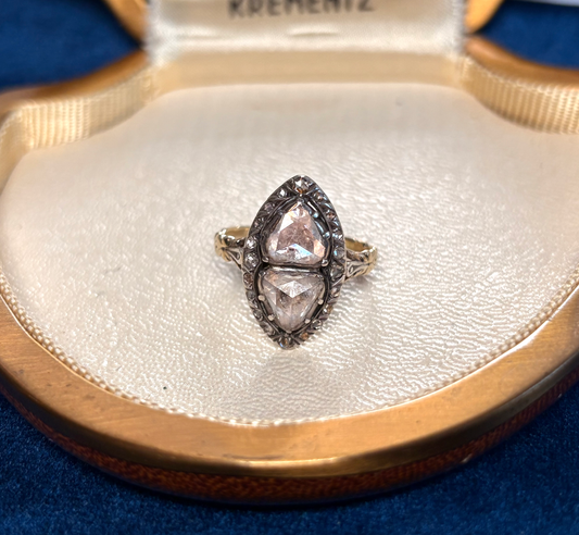 Antique French 18k Silver-Topped Heart-Shaped Diamond Ring