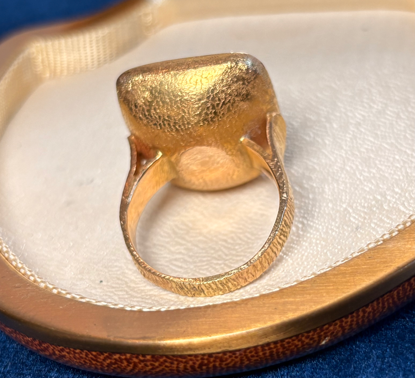 Antique Square 23k Foiled Natural Diamond Slice Ring With Green Vitreous Enamel Surround